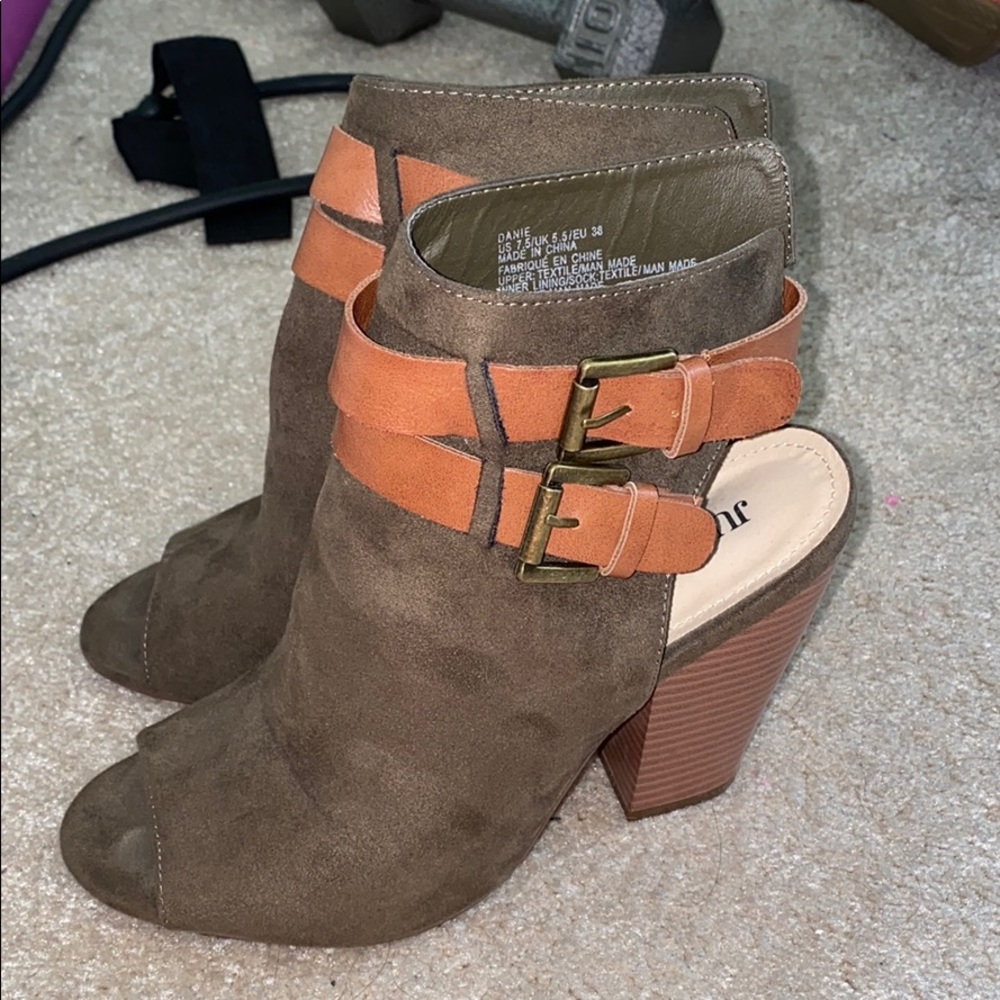 Olive Buckle Open Toe Booties